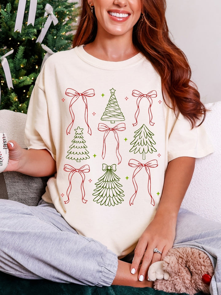 Comfort Colors Coquette Christmas Tree and Bows T-Shirt