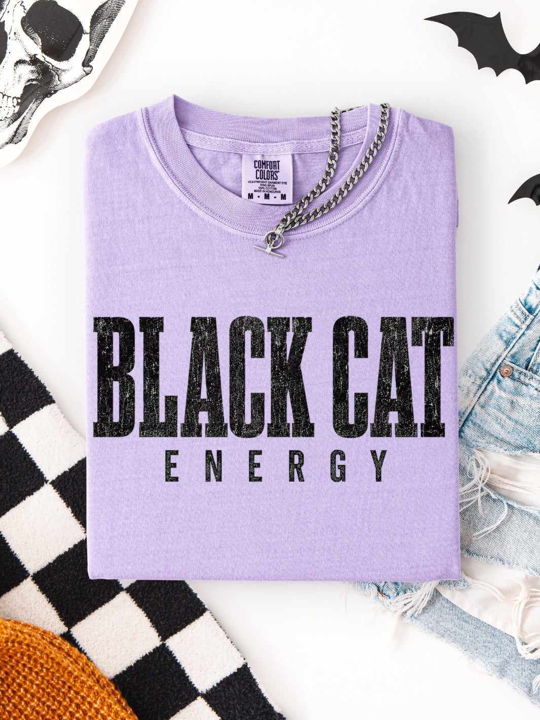 Retro Spooky Black Cat Energy Comfort Colors Graphic Tee