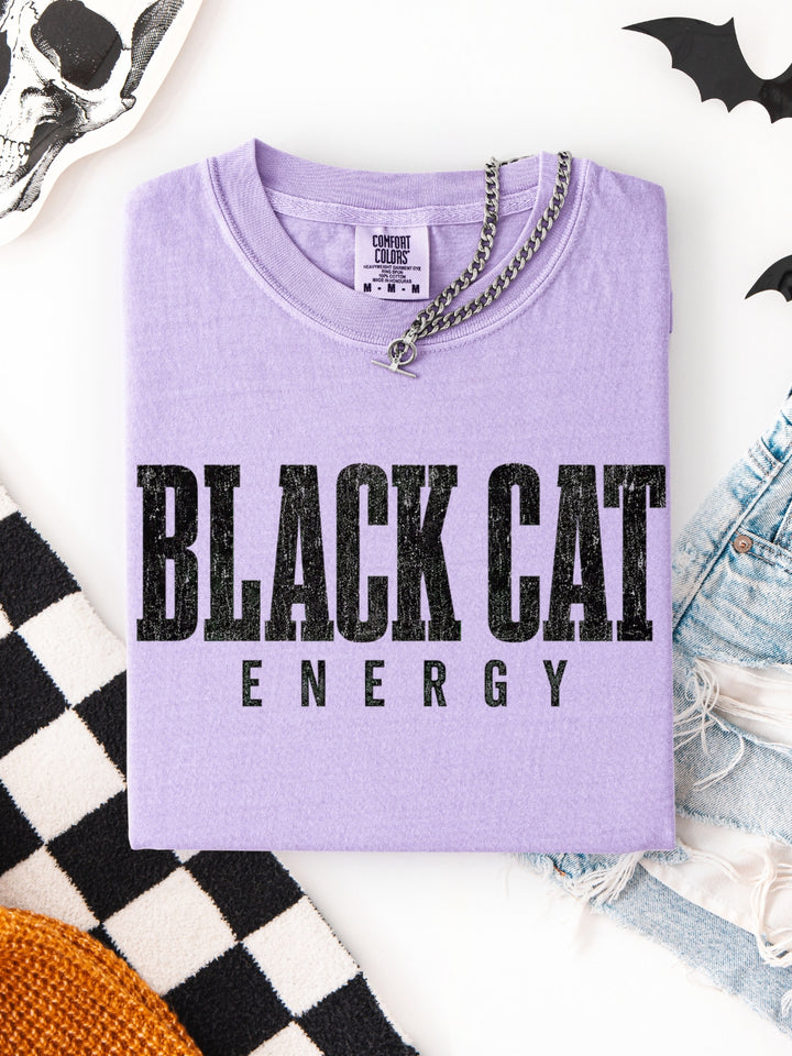 Retro Spooky Black Cat Energy Comfort Colors Graphic Tee