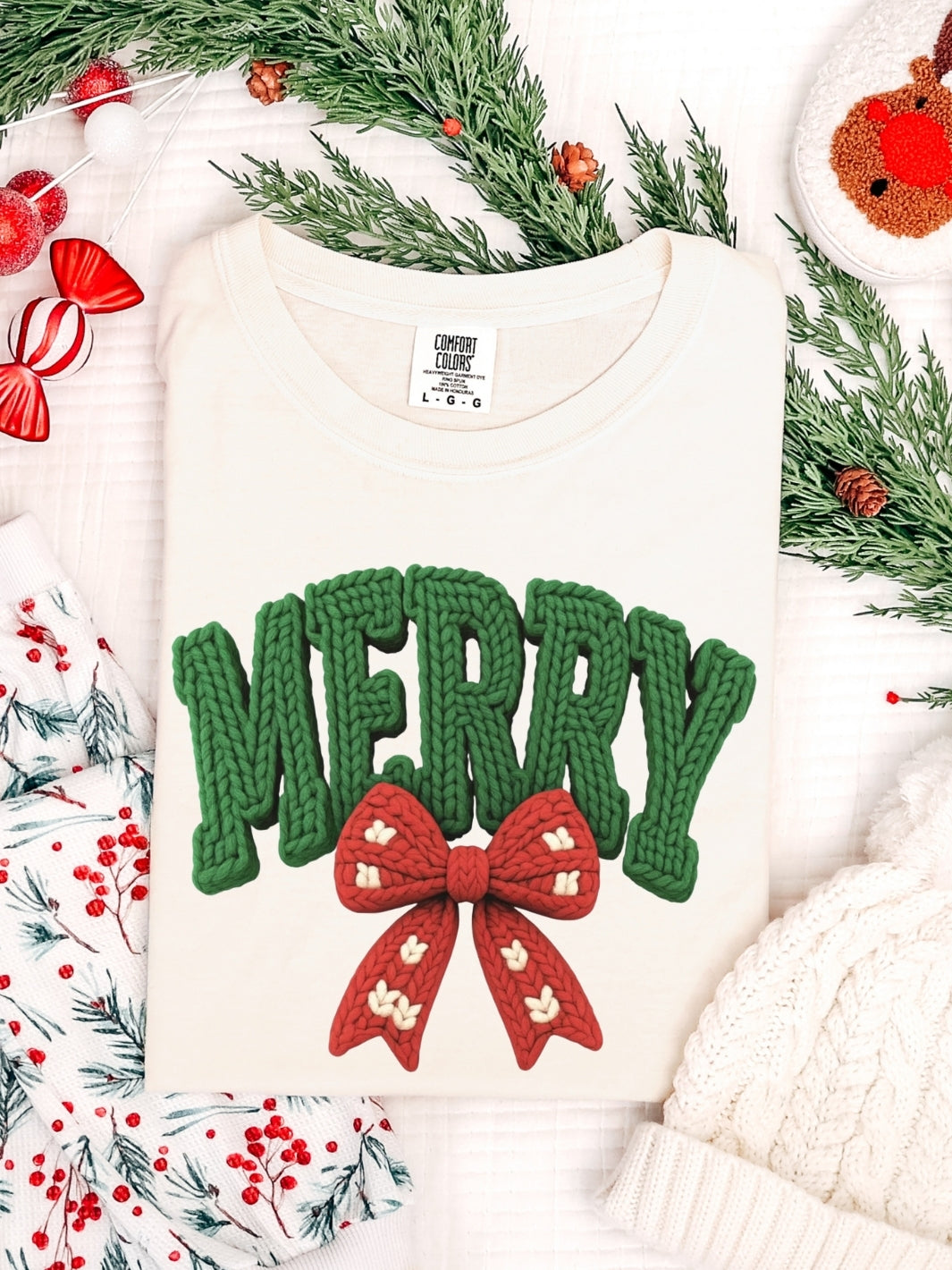 Comfort Colors Merry Faux Crochet Christmas T-Shirt