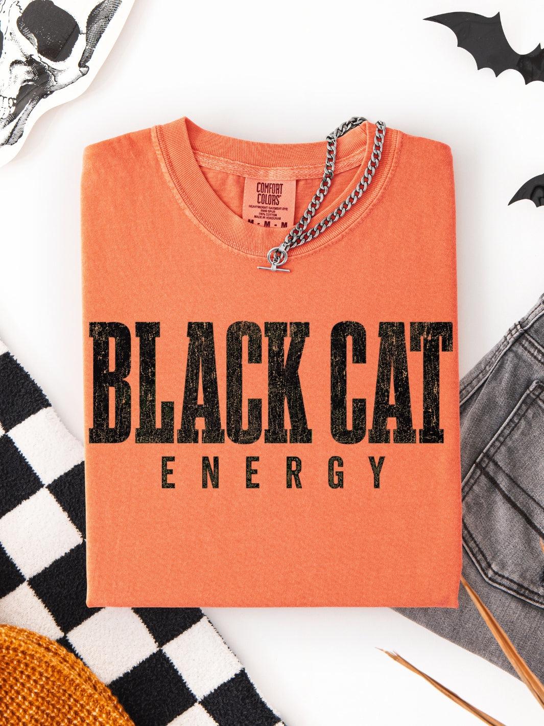 Retro Spooky Black Cat Energy Comfort Colors Graphic Tee