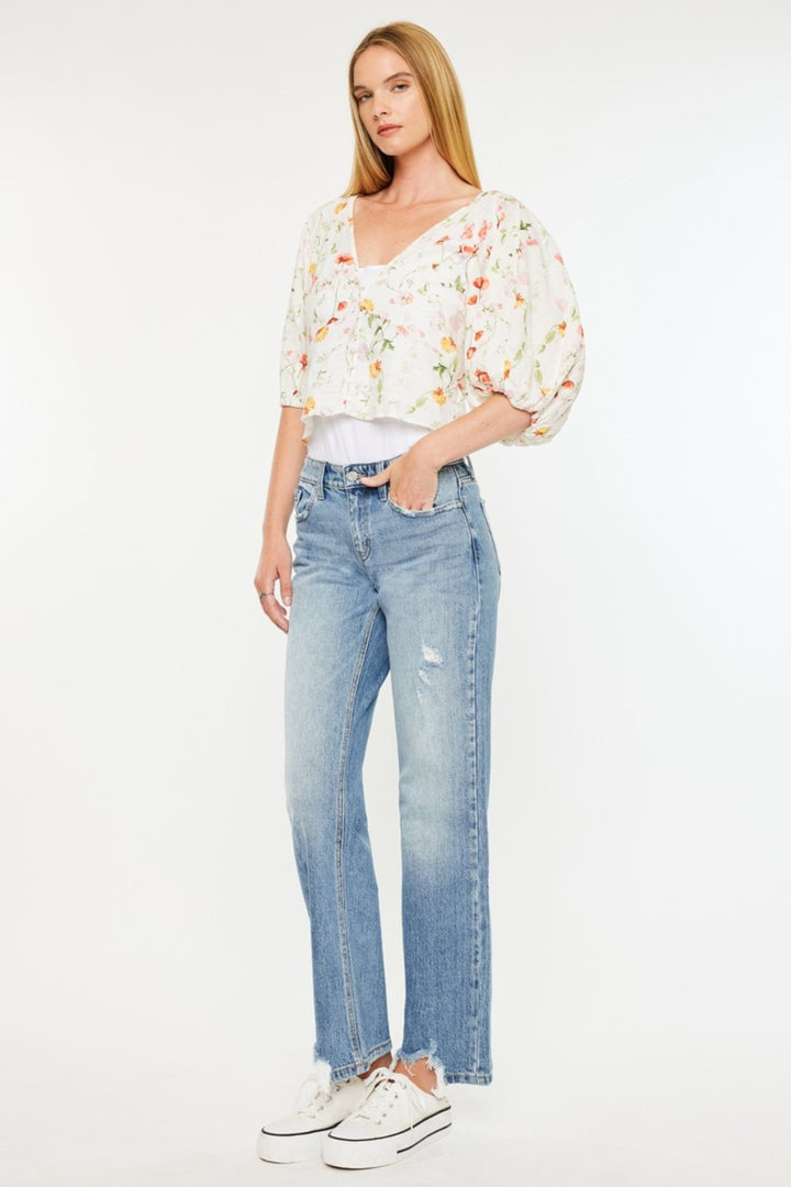 Kancan Vibe Mid Rise Frayed Hem Straight Jeans