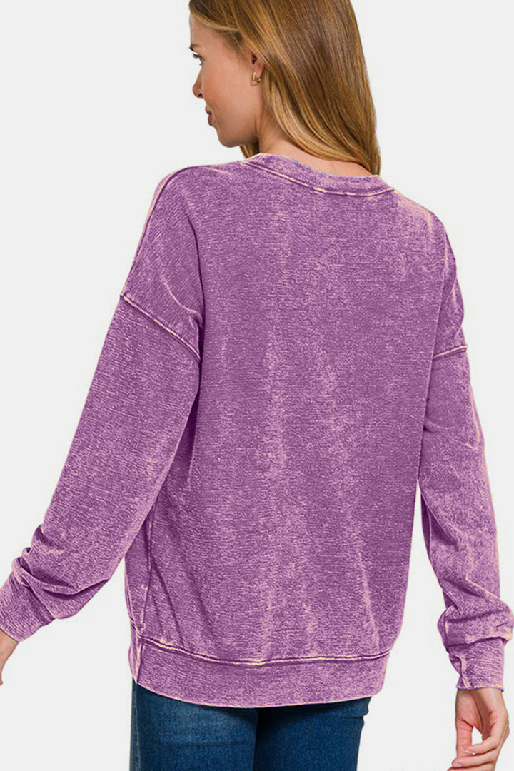 Zenana Washed Dropped Shoulder Sweatshirt In Violet