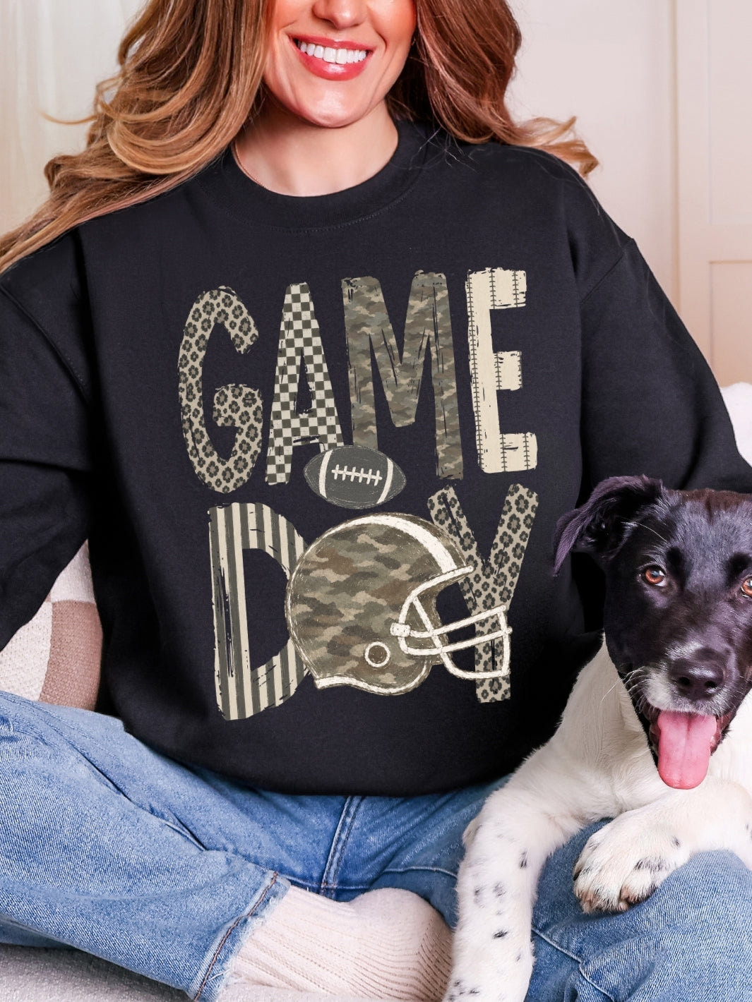 Retro Football Checker Combo Game Day Graphic Crewneck Sweatshirt
