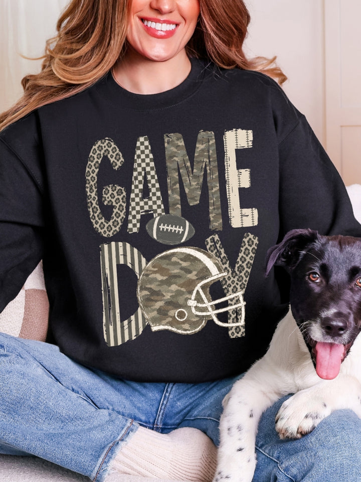 Retro Football Checker Combo Game Day Graphic Crewneck Sweatshirt