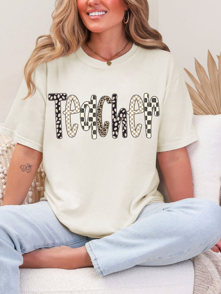 Comfort Colors Teacher Checkered Leopard Print T-Shirt