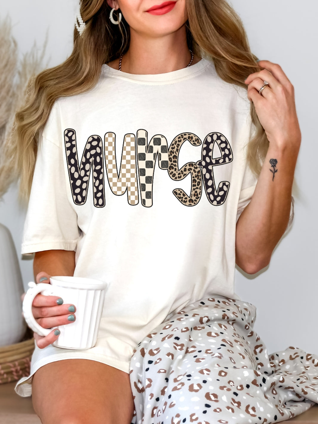 Comfort Colors Nurse Checkered Leopard Print T-Shirt