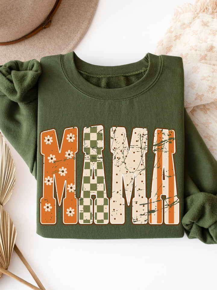 Retro Distressed Boho Mama Graphic Crewneck Sweatshirt
