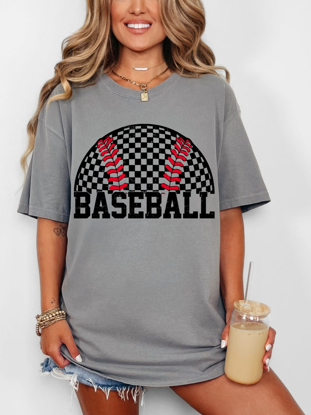 Comfort Colors Checkered Baseball T-Shirt