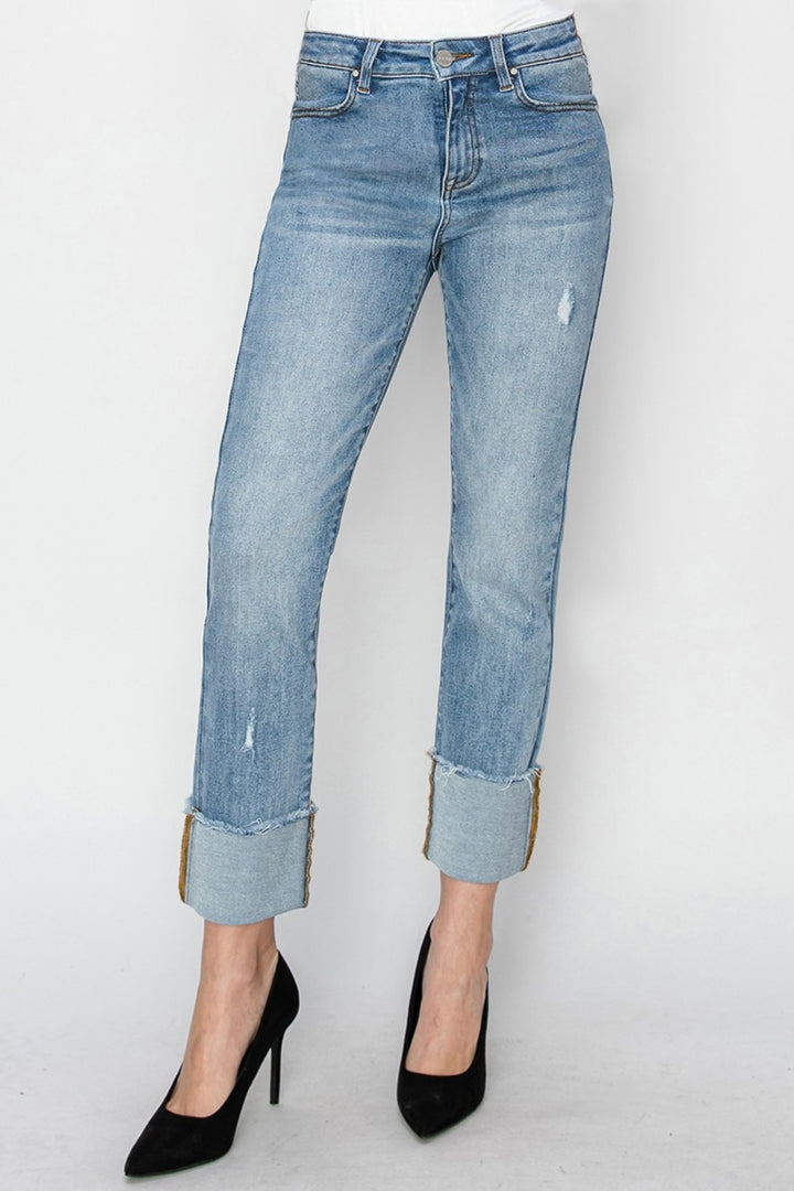 RISEN Candy High Rise Cuffed Slim Straight Jeans