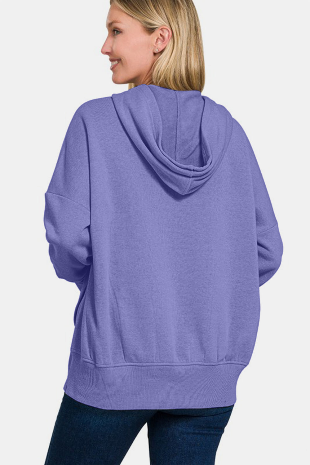 Zenana Half Snap Hoodie with Kangaroo Pocket In Blue Purple