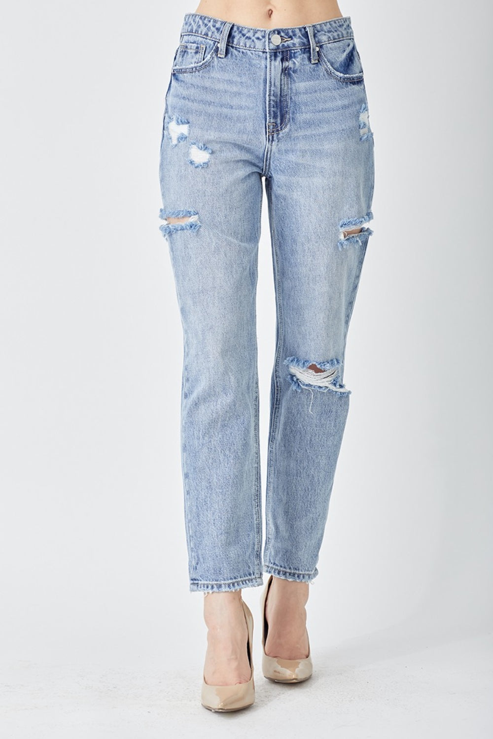 RISEN Aria Distressed Slim Cropped Jeans