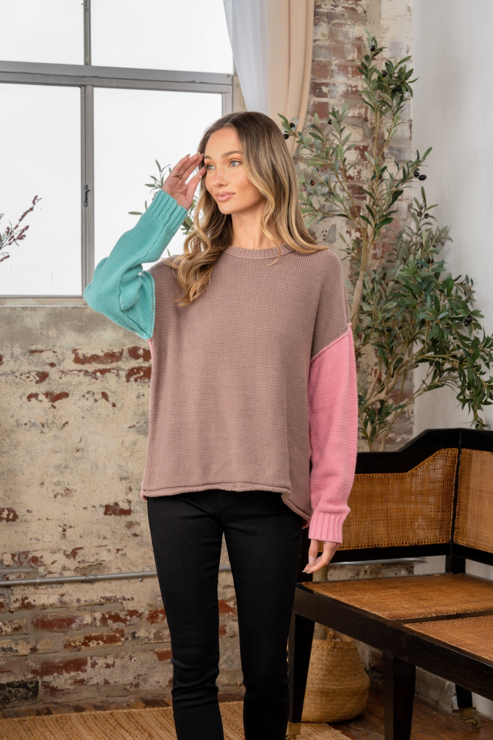 Sew In Love Block Sweater In Pink Taupe