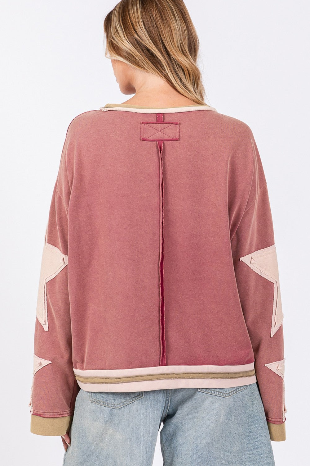 SAGE + FIG French Terry Star Applique Patch Sweatshirt In Pink