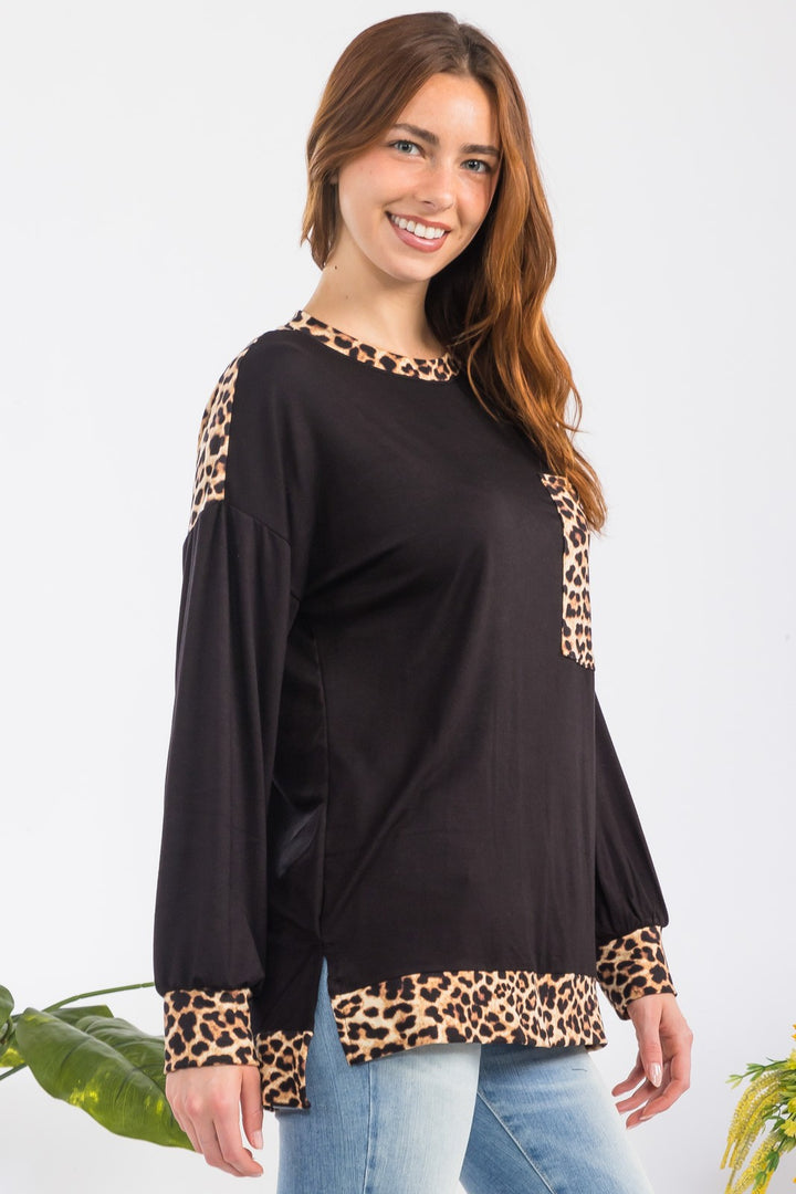 Celeste Leopard Top In Black