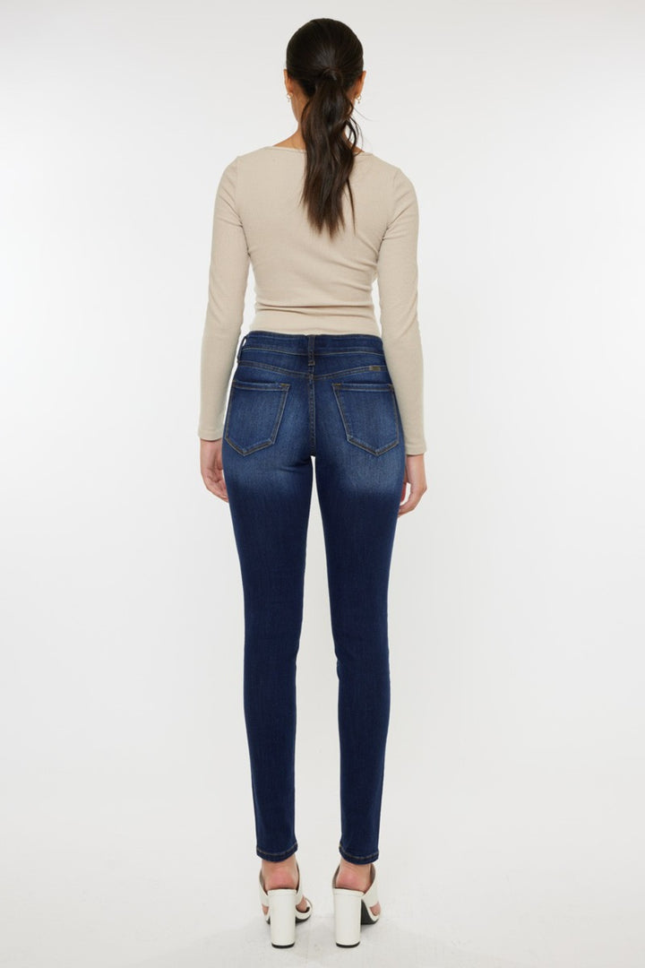 Kancan Mid Rise Gradient Skinny Jeans In Dark Wash