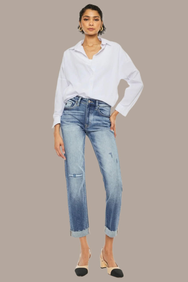 Kancan Diane High Rise Cuffed Straight Jeans