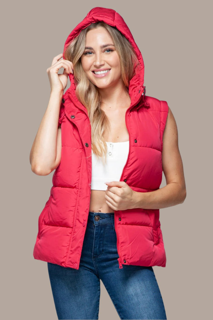 Snobbish Snap and Zip Closure Hooded Vest In Magenta