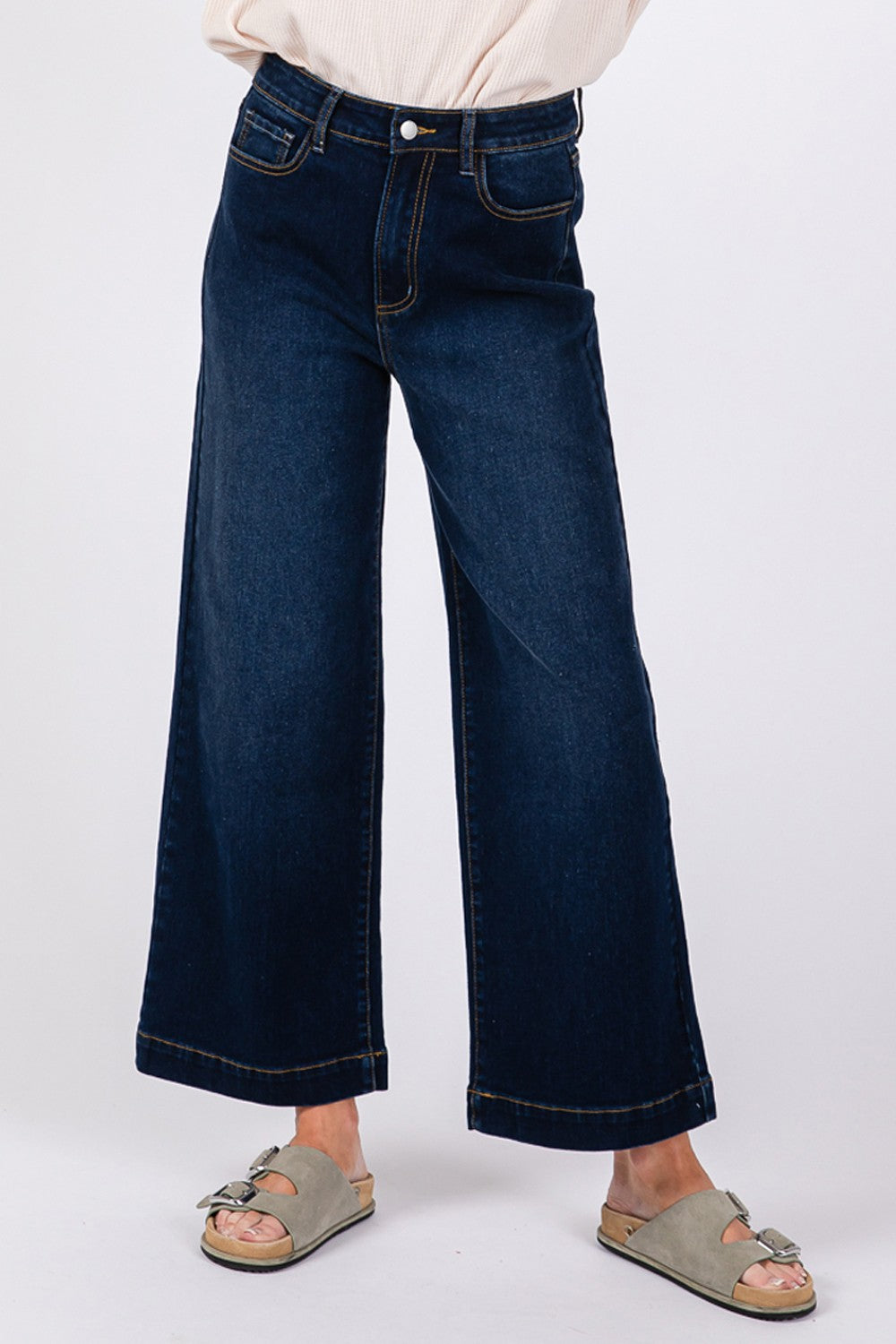 SAGE + FIG High Waist Wide Leg Jeans In Denim Blue