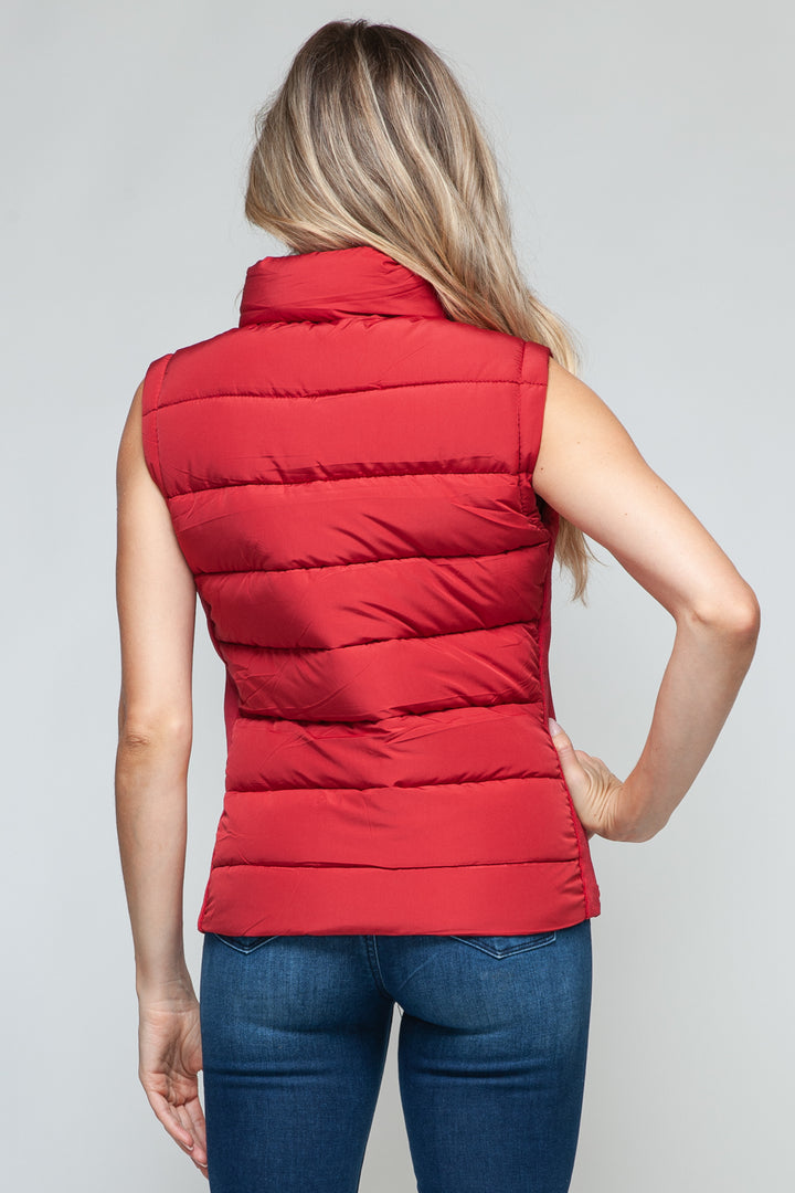 Snobbish Zip Up Turtleneck Vest with Pockets In Red