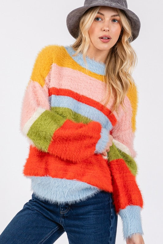 SAGE + FIG Color Block Dropped Shoulder Sweater In Multi