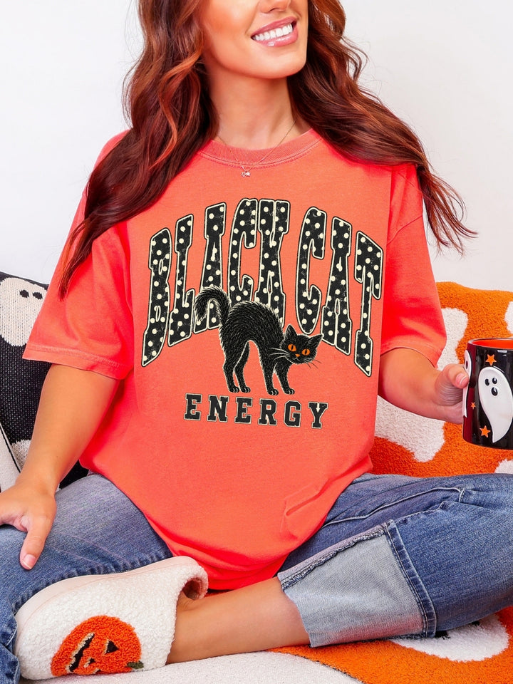 Retro Spooky Black Cat Energy Comfort Colors Graphic Tee