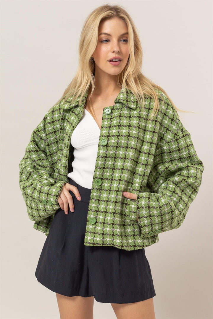 HYFVE Tweed Plaid Jacket In Green