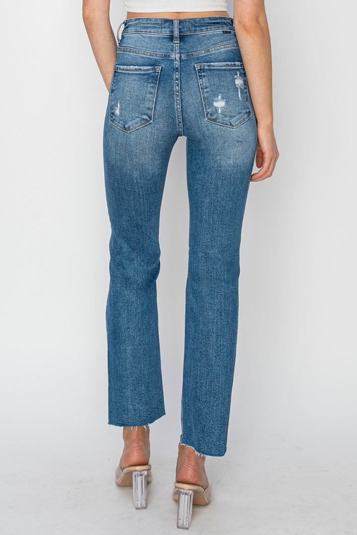 RISEN Blue High Rise Distressed Ankle Jeans