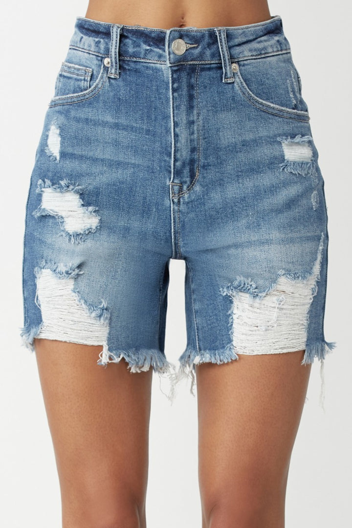 Carla High Waisted Distressed Denim Shorts