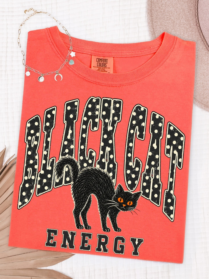 Retro Spooky Black Cat Energy Comfort Colors Graphic Tee