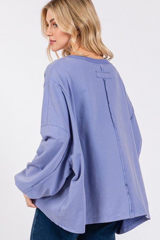 SAGE + FIG Flower Patch Oversize Top In Blue