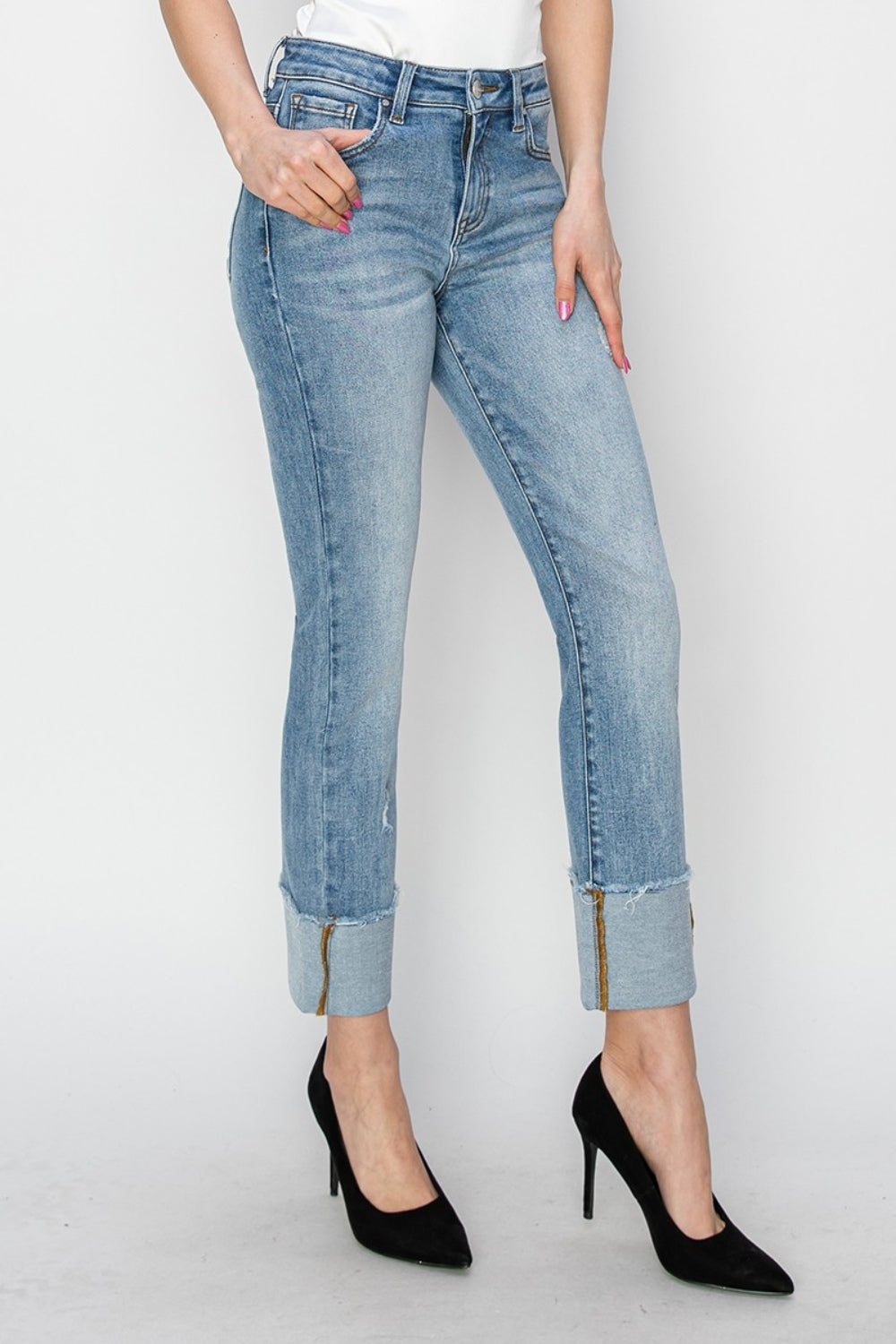 RISEN Candy High Rise Cuffed Slim Straight Jeans