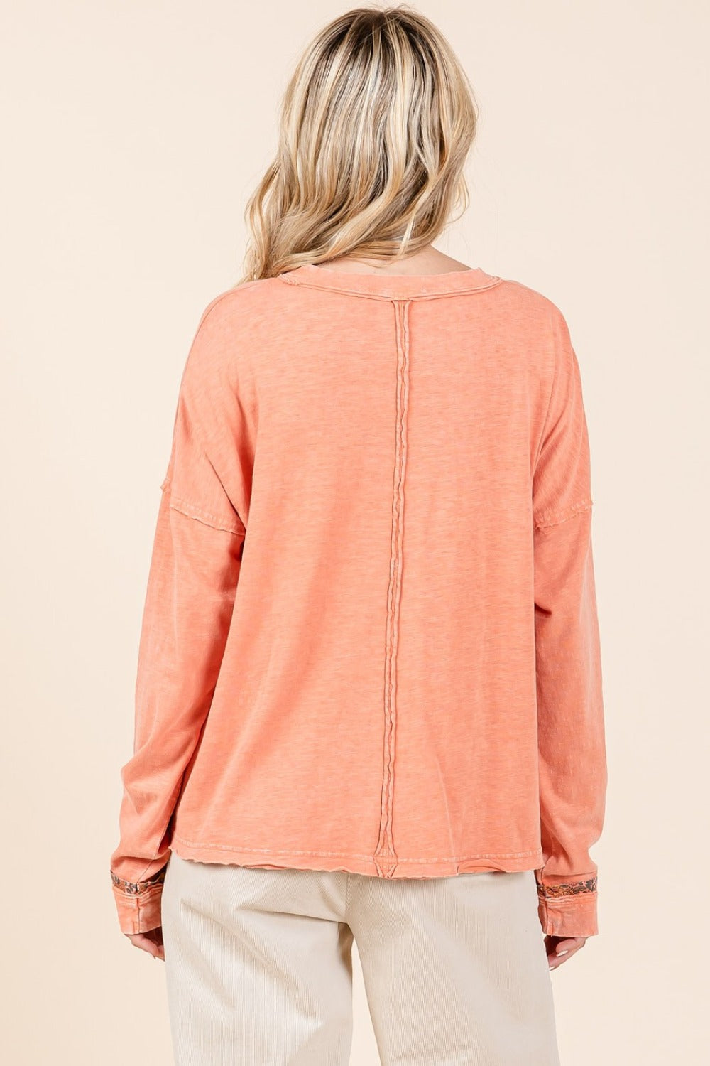 Mittoshop Mineral Wash Star Patch Long Sleeve T-Shirt In Coral Cream