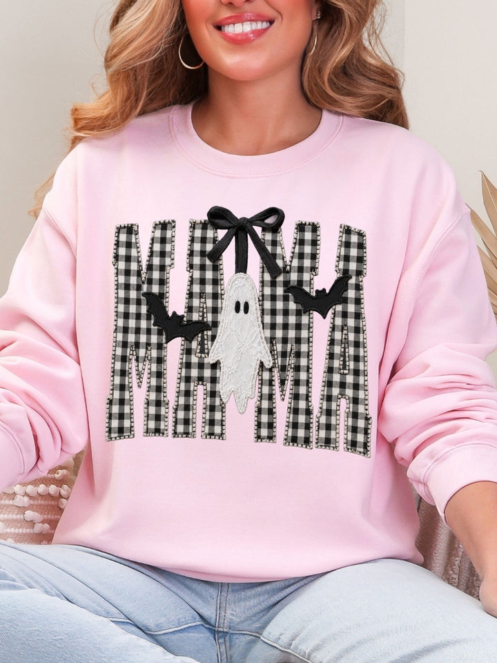 Retro Mama Faux Patchwork Graphic Crewneck Sweatshirt
