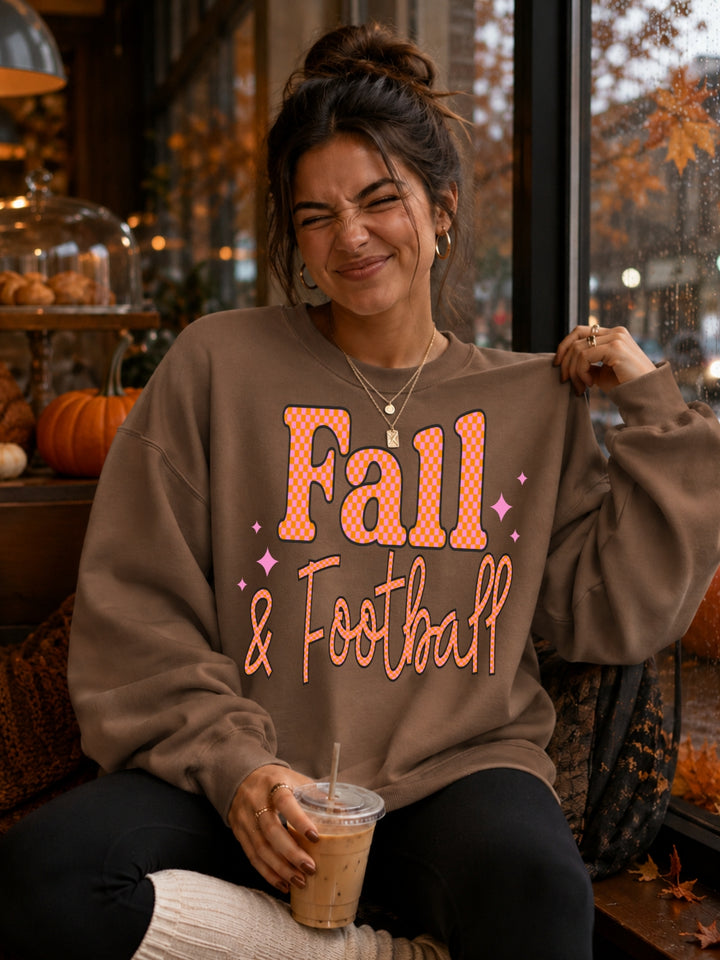 Retro Preppy Fall and Football Graphic Crewneck Sweatshirt