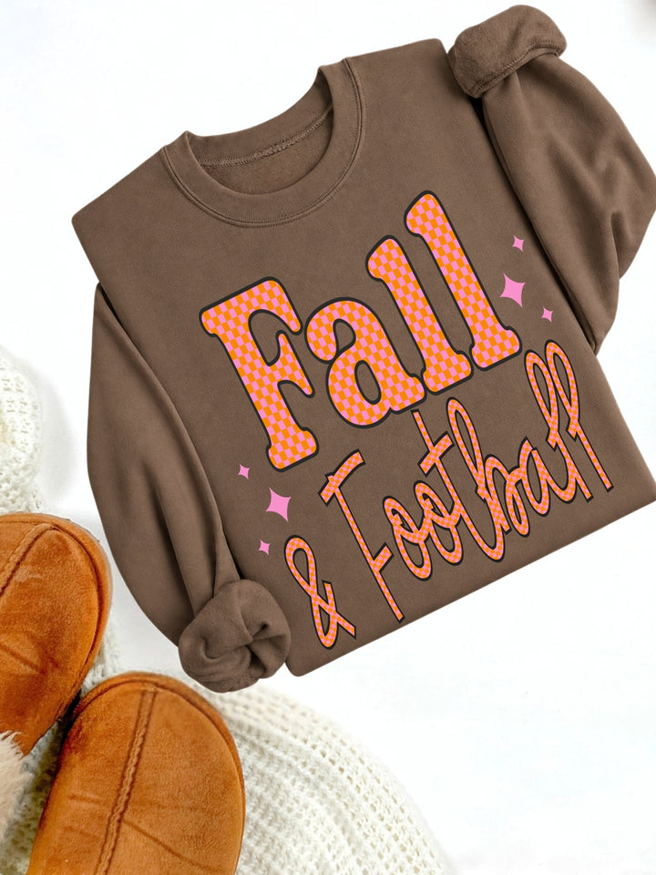 Retro Preppy Fall and Football Graphic Crewneck Sweatshirt