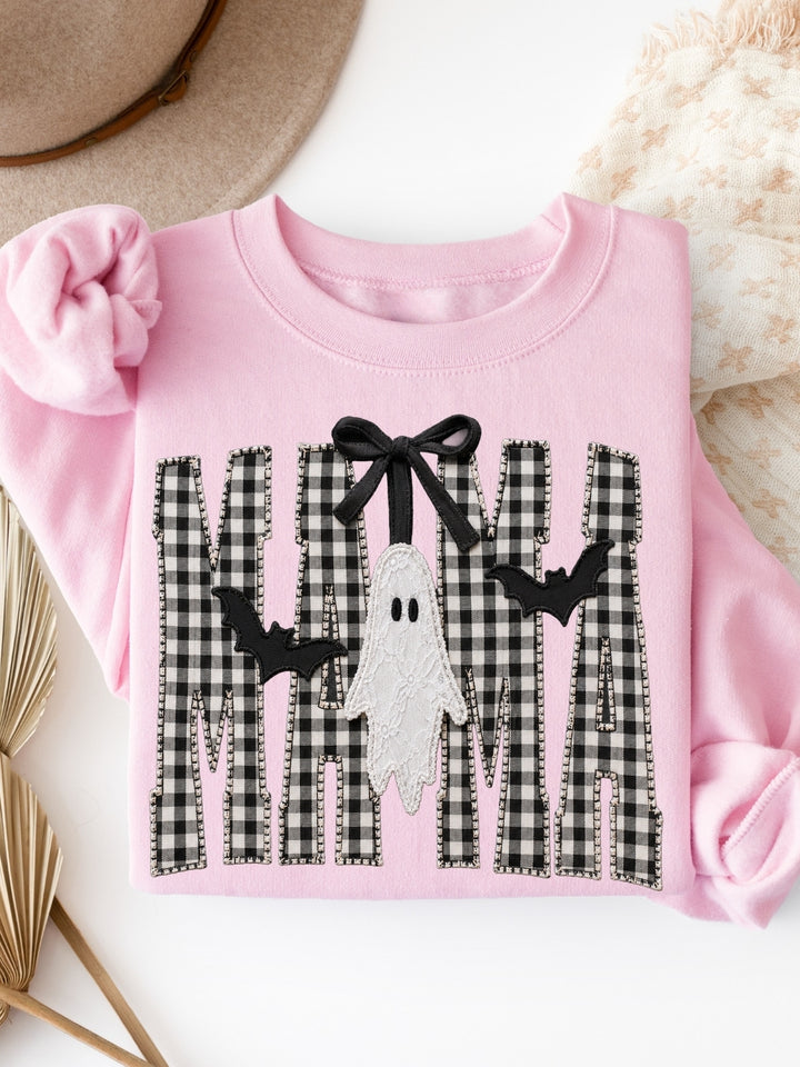 Retro Mama Faux Patchwork Graphic Crewneck Sweatshirt