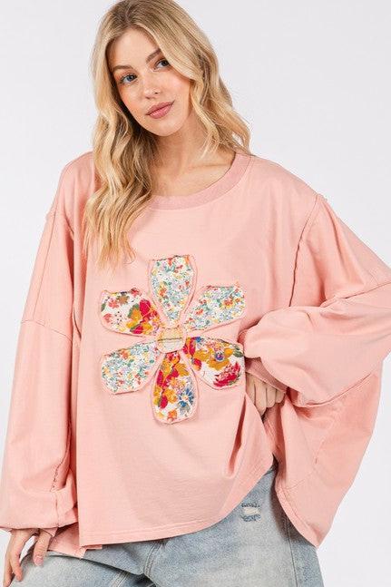 SAGE + FIG Flower Patch Oversized Top In Watermelon Pink