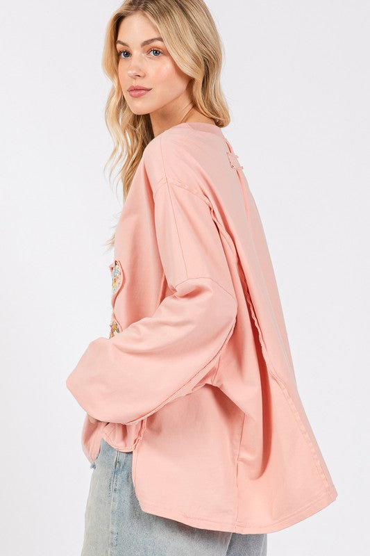 SAGE + FIG Flower Patch Oversized Top In Watermelon Pink