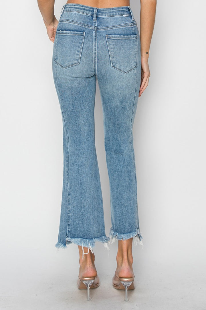 RISEN Abby High Rise Frayed Hem Flare Jeans