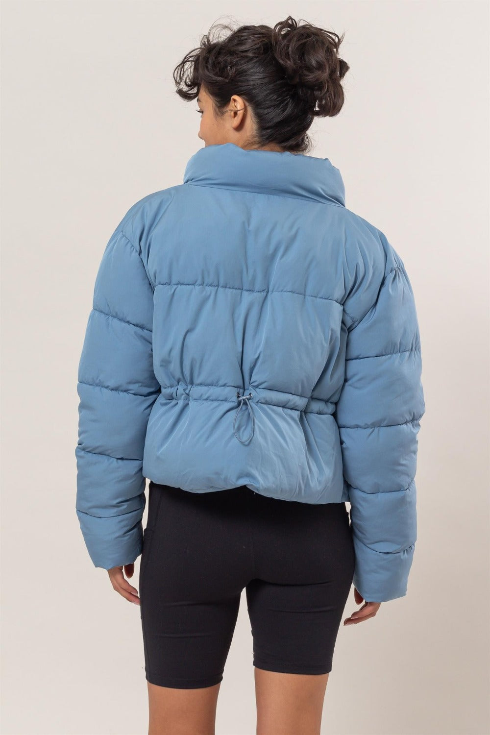 HYFVE Quilted Back Drawstring Puffer Jacket In Blue