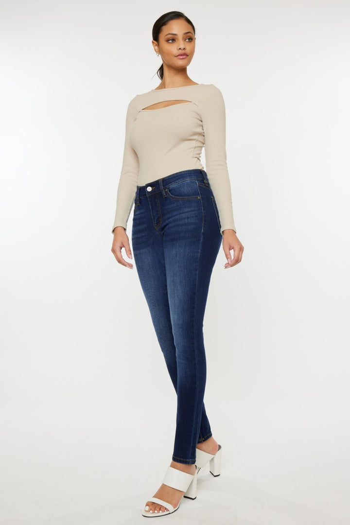 Kancan Mid Rise Gradient Skinny Jeans In Dark Wash