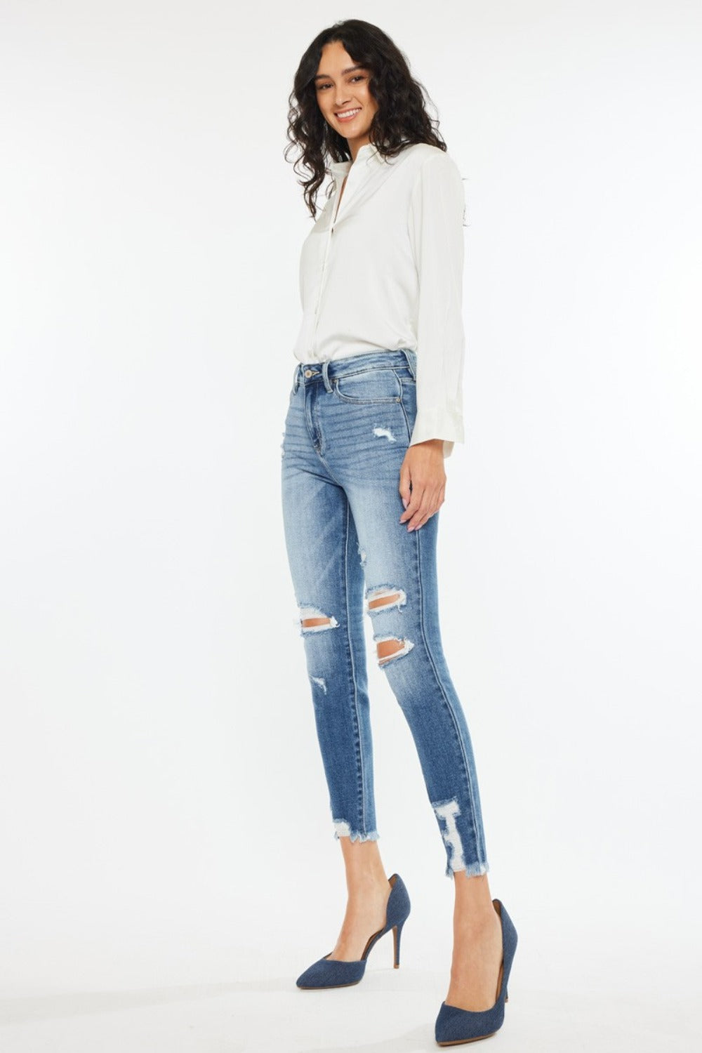 Kancan Kate High Rise Frayed Ankle Skinny Jeans