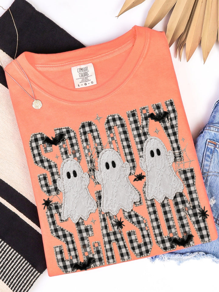 Retro Spooky Season Faux Patchwork Comfort Colors Graphic Tee