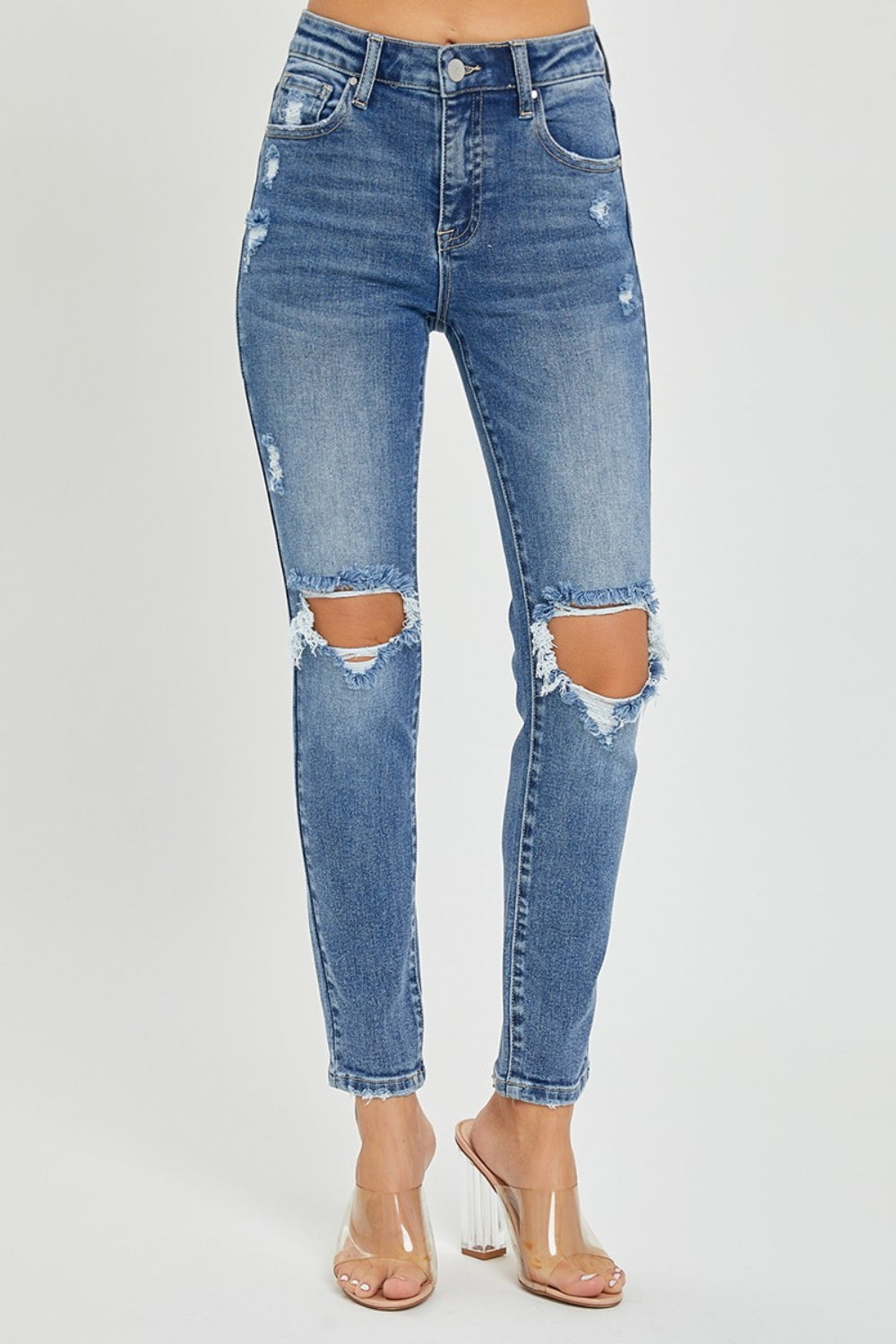 Risen Spice High Rise Knee Distressed Skinny Jeans