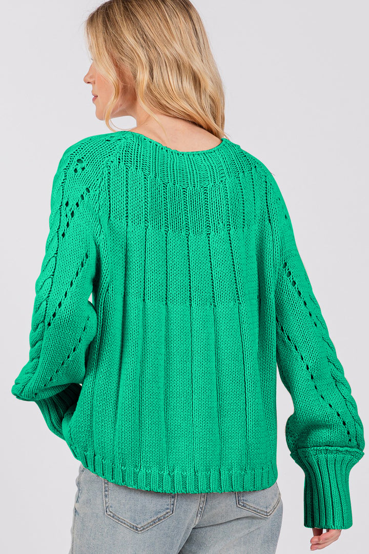 SAGE + FIG Cable-Knit Long Sleeve Sweater In Emerald