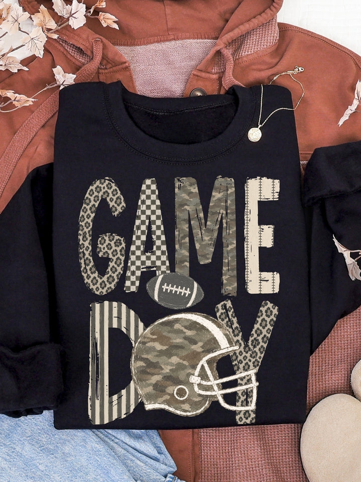 Retro Football Checker Combo Game Day Graphic Crewneck Sweatshirt