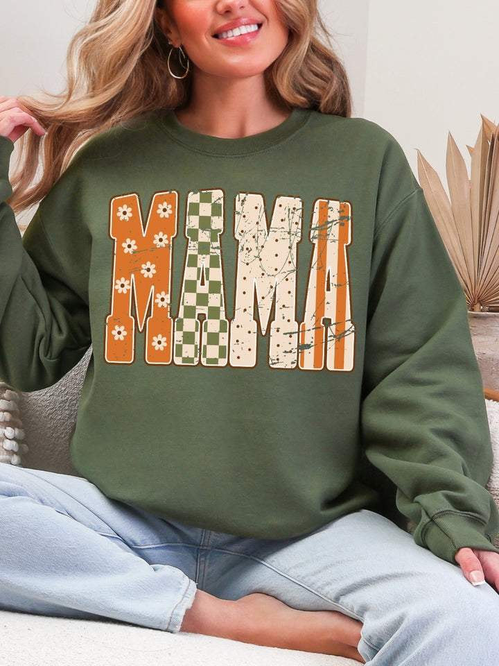 Retro Distressed Boho Mama Graphic Crewneck Sweatshirt