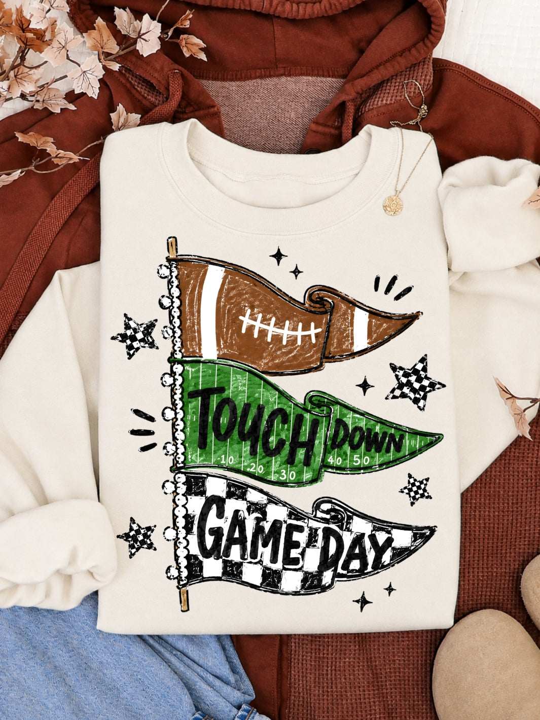Retro Game Day Football Flag Graphic Crewneck Sweatshirt
