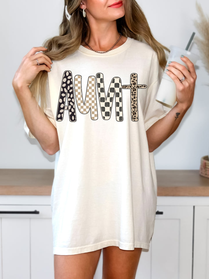 Comfort Colors Aunt Checkered Leopard Print T-Shirt